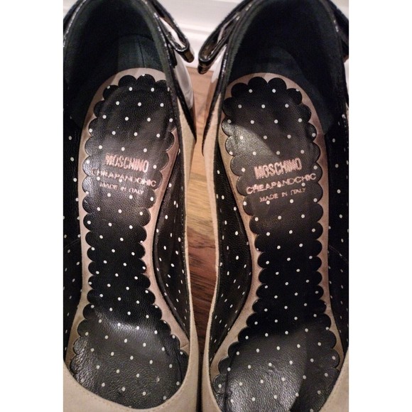 Moschino Size 7.5 Cheap and Chic Peep Toe Heels Suede & Patent Leather Italy - Picture 10 of 16